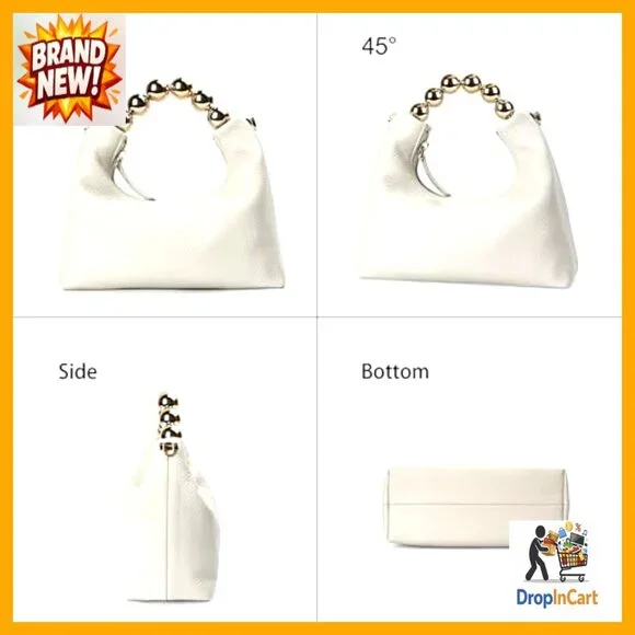Designer Top Handle Clutch Crossbody Purse Elegant Pearl Tote Chain Strap